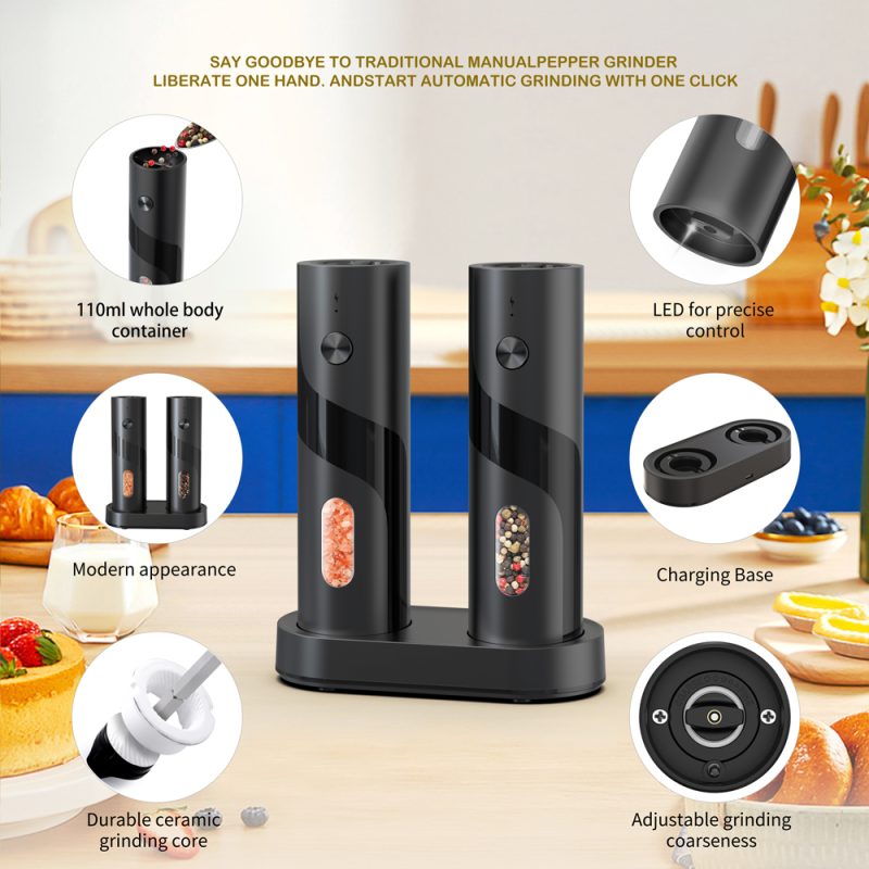 源头工厂-科力通-KYMQ-64C款新趋势厨房小工具110ml充电胡椒盐研磨器电商专供 - 图片 2