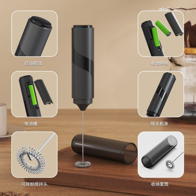 源头工厂-科力通-KJBQ-64 科力通AA电池电动奶泡器自动牛奶发泡器咖啡搅拌器咖啡厨房带收纳套 - 图片 10