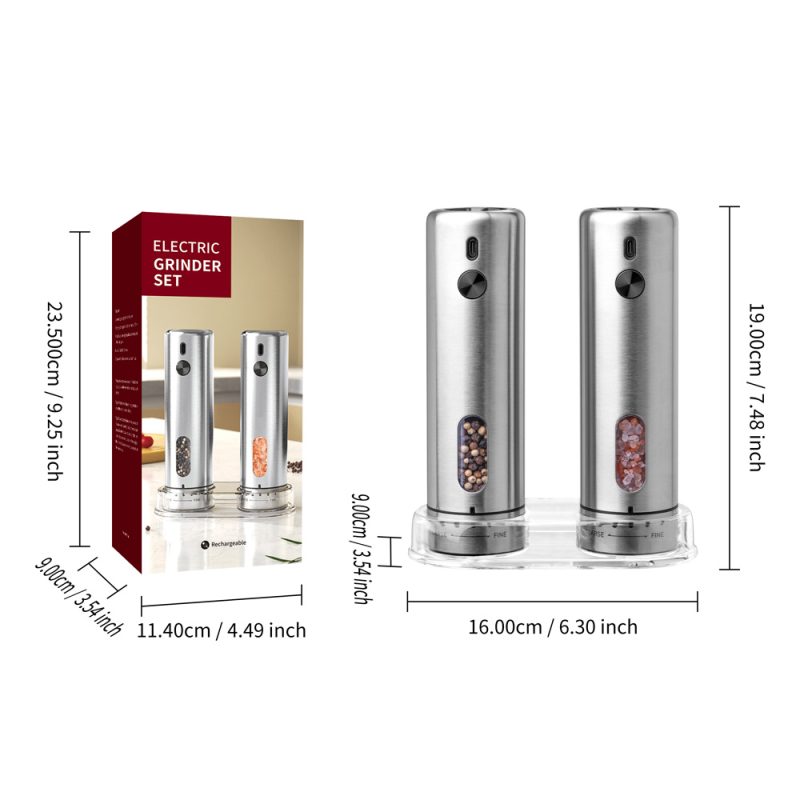 源头工厂-科力通-KYMQ-75A-BS款科力通新款充电不锈钢电动重力感应胡椒盐研磨器带外部粗细调节环 - 图片 6