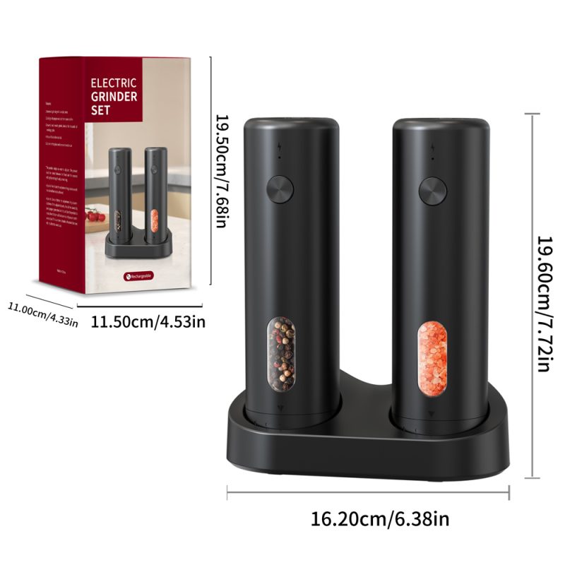 源头工厂-科力通-KYMQ-65C款科力通新款2只装底座充电电动重力感应胡椒盐研磨器带外部粗细调节环 - 图片 6