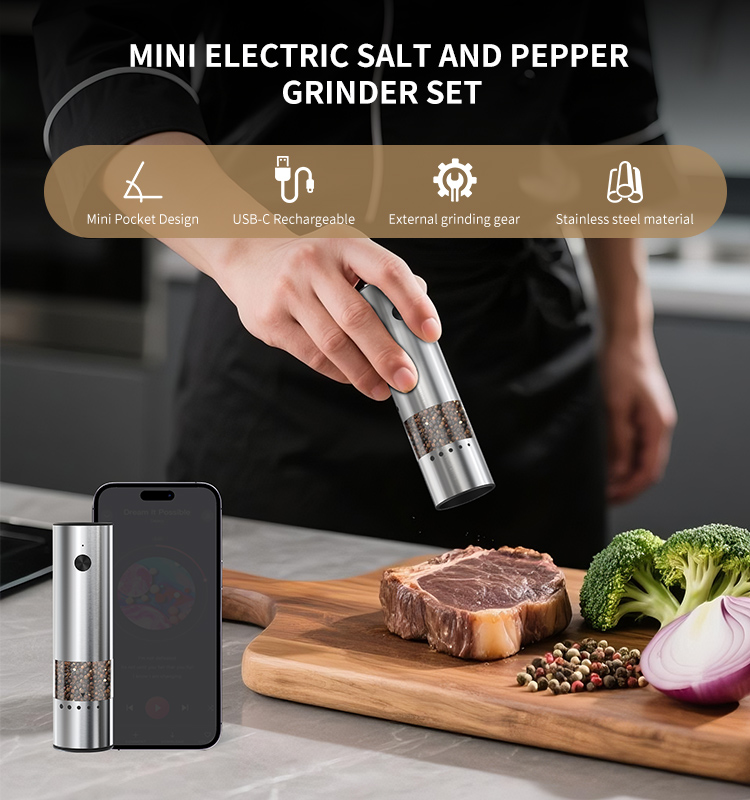 日韩友好款 2025 科力通最新迷你款电动胡椒研磨器(单支装) ODM/OEM代工厂 | 胡椒研磨器推荐 KYMQ-82A款 贴牌定制|电商爆款厨房小家电批发拿货|科力通-27年源头厂家 2025新款充电不锈钢电动胡椒盐研磨器 外部粗细调节环 - 图片 11