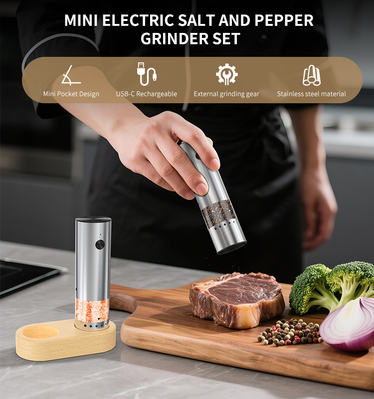 日韩友好款 2025 科力通最新迷你款电动胡椒研磨器(2件装带木制底座) ODM/OEM代工厂 | 胡椒研磨器推荐 KYMQ-82A-BS款 贴牌定制|电商爆款厨房小家电批发拿货|科力通-27年源头厂家 2025新款充电不锈钢电动胡椒盐研磨器 外部粗细调节环 - 图片 12