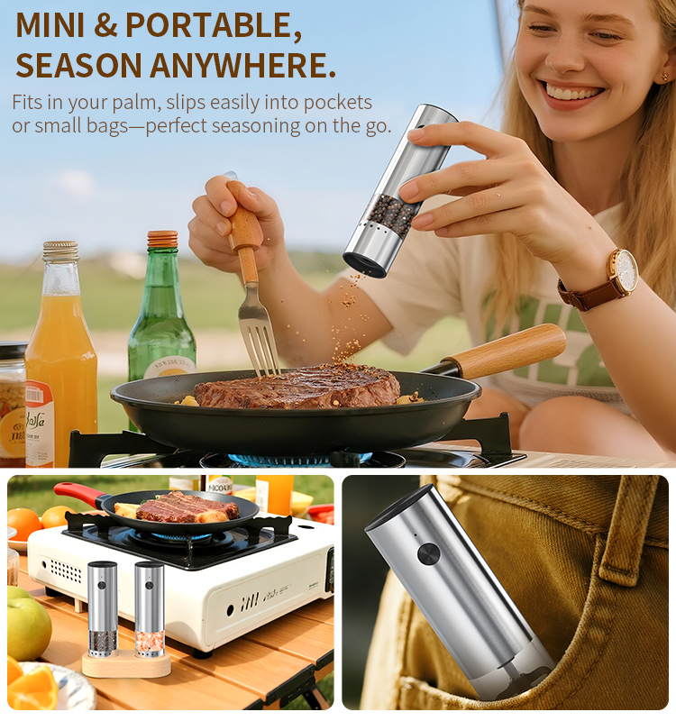 日韩友好款 2025 科力通最新迷你款电动胡椒研磨器(2件装带木制底座) ODM/OEM代工厂 | 胡椒研磨器推荐 KYMQ-82A-BS款 贴牌定制|电商爆款厨房小家电批发拿货|科力通-27年源头厂家 2025新款充电不锈钢电动胡椒盐研磨器 外部粗细调节环 - 图片 6