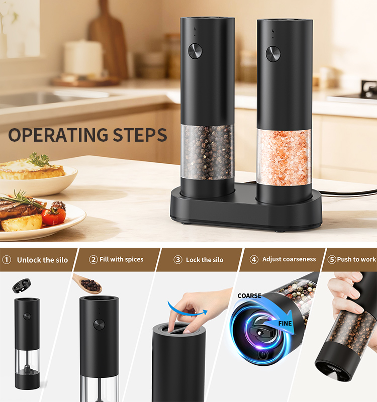 2025 新款超大料仓底座充电款电动胡椒研磨器两只装 KYMQ-95C款 贴牌定制|电商爆款厨房小家电批发拿货|科力通-27年源头厂家 - 图片 4