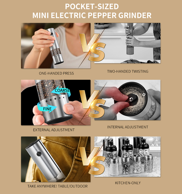 日韩友好款 2025 科力通最新迷你款电动胡椒研磨器(2件装带木制底座) ODM/OEM代工厂 | 胡椒研磨器推荐 KYMQ-82A-BS款 贴牌定制|电商爆款厨房小家电批发拿货|科力通-27年源头厂家 2025新款充电不锈钢电动胡椒盐研磨器 外部粗细调节环 - 图片 4