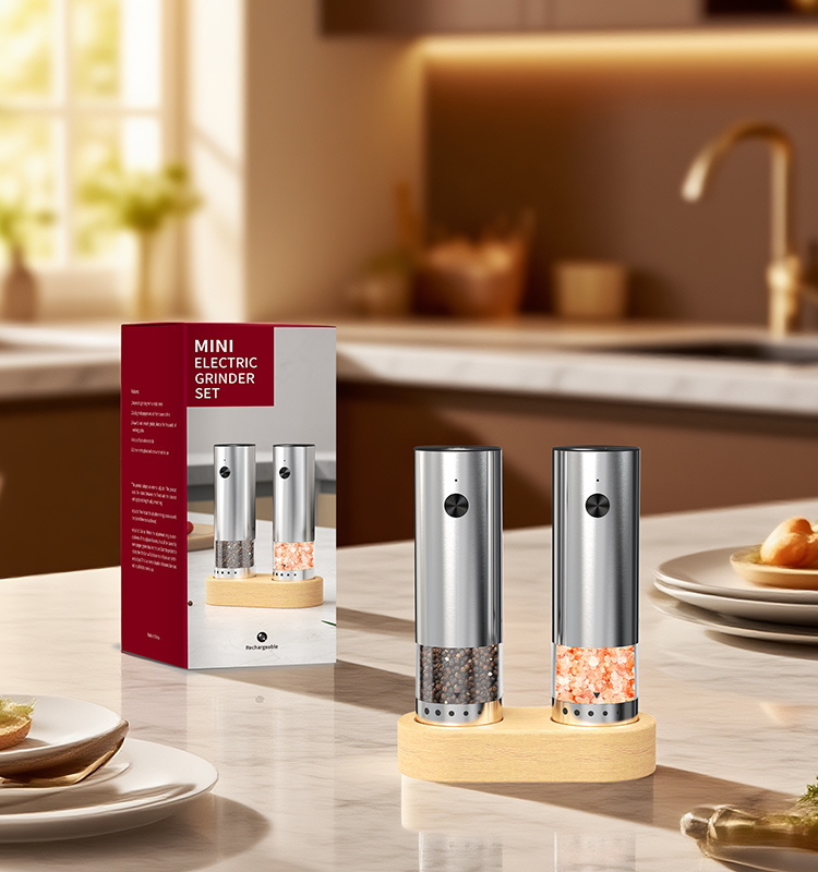 日韩友好款 2025 科力通最新迷你款电动胡椒研磨器(2件装带木制底座) ODM/OEM代工厂 | 胡椒研磨器推荐 KYMQ-82A-BS款 贴牌定制|电商爆款厨房小家电批发拿货|科力通-27年源头厂家 2025新款充电不锈钢电动胡椒盐研磨器 外部粗细调节环 - 图片 3