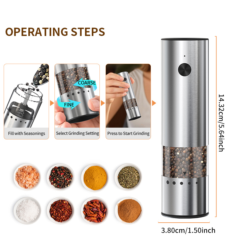 日韩友好款 2025 科力通最新迷你款电动胡椒研磨器(2件装带木制底座) ODM/OEM代工厂 | 胡椒研磨器推荐 KYMQ-82A-BS款 贴牌定制|电商爆款厨房小家电批发拿货|科力通-27年源头厂家 2025新款充电不锈钢电动胡椒盐研磨器 外部粗细调节环 - 图片 10