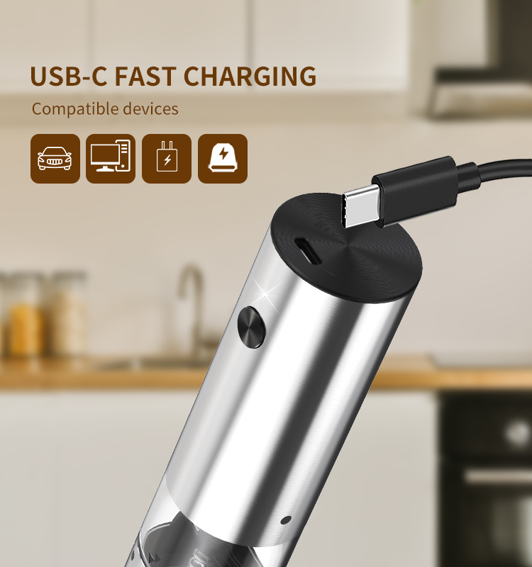 日韩友好款 2025 科力通最新迷你款电动胡椒研磨器(2件装带木制底座) ODM/OEM代工厂 | 胡椒研磨器推荐 KYMQ-82A-BS款 贴牌定制|电商爆款厨房小家电批发拿货|科力通-27年源头厂家 2025新款充电不锈钢电动胡椒盐研磨器 外部粗细调节环 - 图片 9