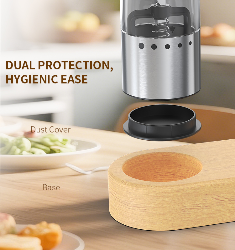 日韩友好款 2025 科力通最新迷你款电动胡椒研磨器(2件装带木制底座) ODM/OEM代工厂 | 胡椒研磨器推荐 KYMQ-82A-BS款 贴牌定制|电商爆款厨房小家电批发拿货|科力通-27年源头厂家 2025新款充电不锈钢电动胡椒盐研磨器 外部粗细调节环 - 图片 7